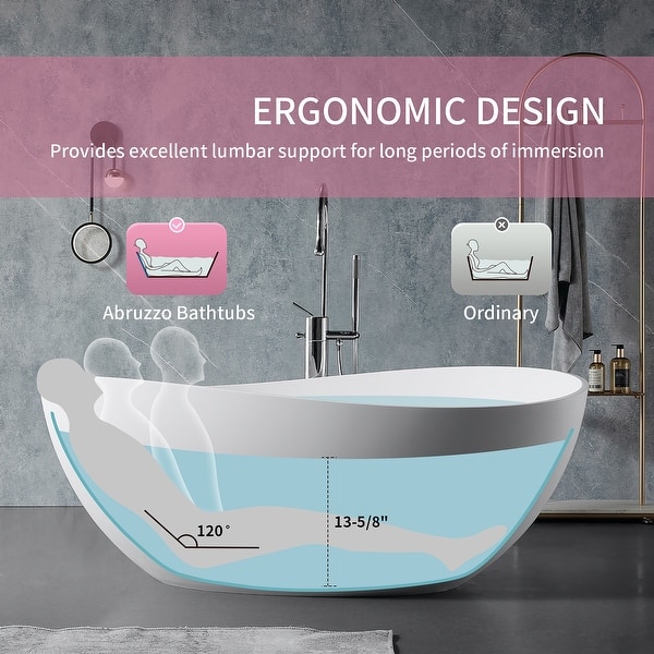 63 in. x 37.4 in. Freestanding Soaking Solid Surface Bathtub with Center Drain in Matte White