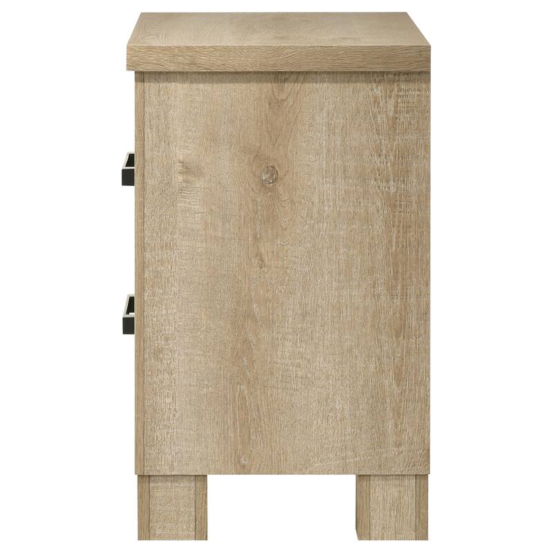 Rustic Weathered Oak 2-Drawer Nightstand with Dark Bronze Handles