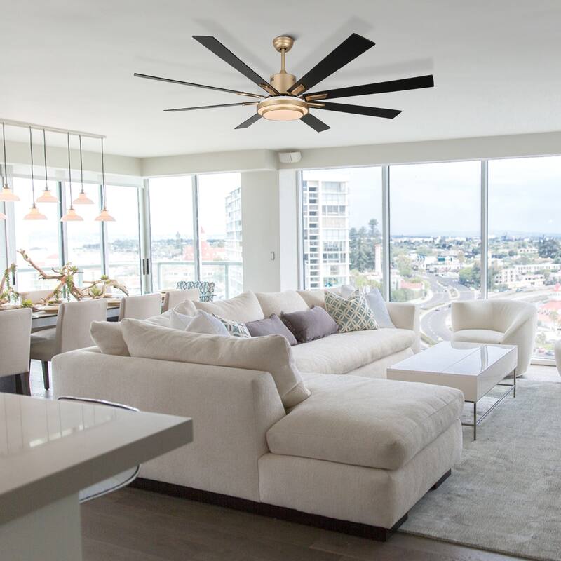 CurveCurio 72" Large Ceiling Fan w Dimmable LED Light Kit, 6 Wood Blades and Quiet DC Motor w Remote Control - 72" * 72" * 8"