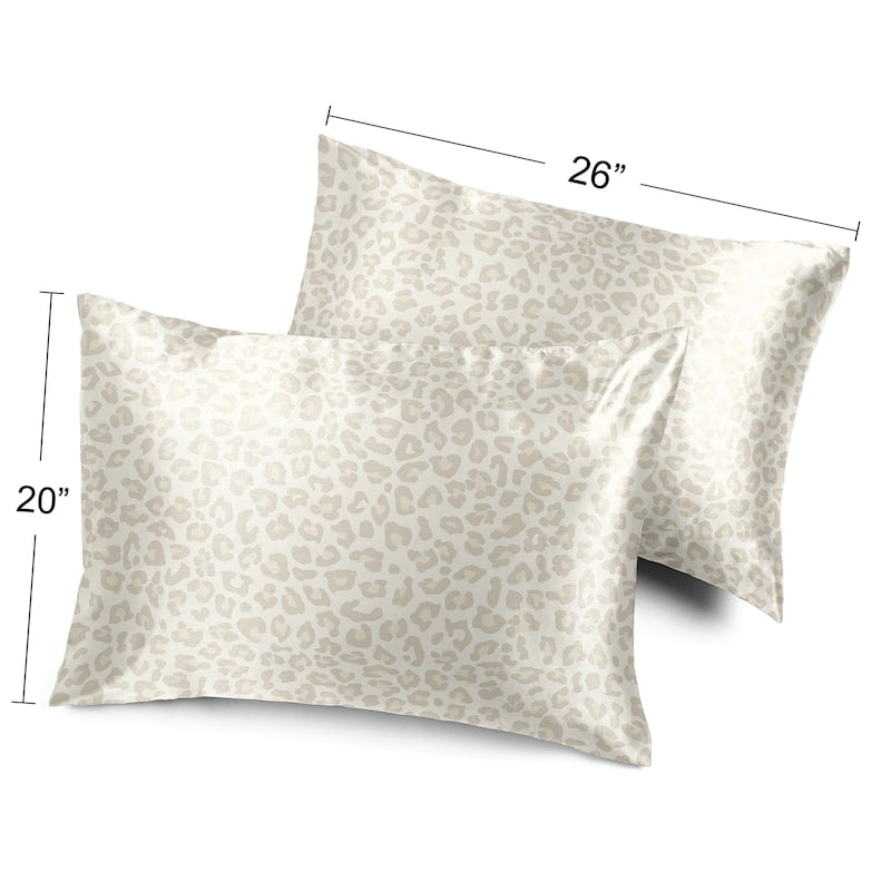Sweet Jojo Designs Shabby Chic Animal Print Decorative Satin Pillowcases 2 Pack - Ivory Taupe Leopard Cheetah Elegant Luxurious