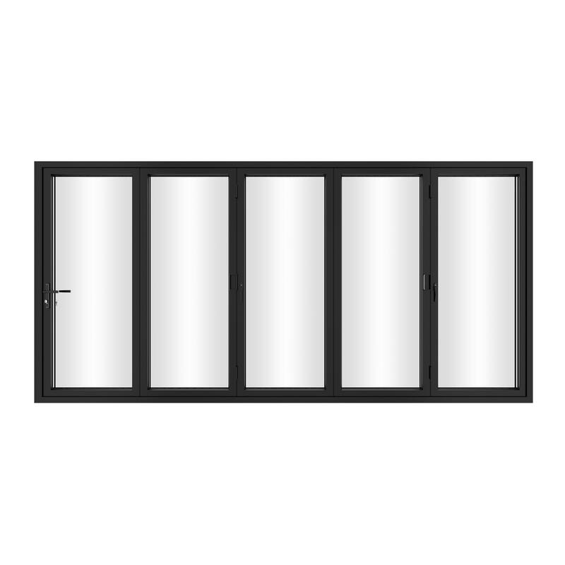 KaMic 168"×96" 5 Panels Aluminum Folding Door In Black,Folded Out From Right To Left Model #:FD5PBK16896-RL