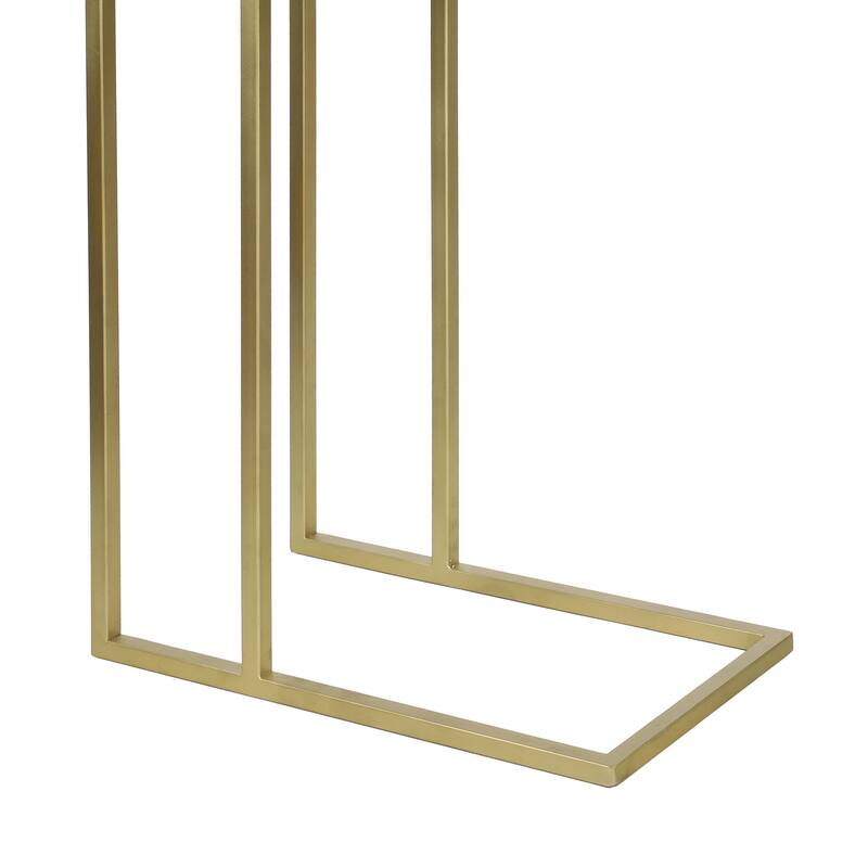 Caius 24.25" Industrial Metal C-Shaped End & Side Table w/ White Marble Top, By JONATHAN Y