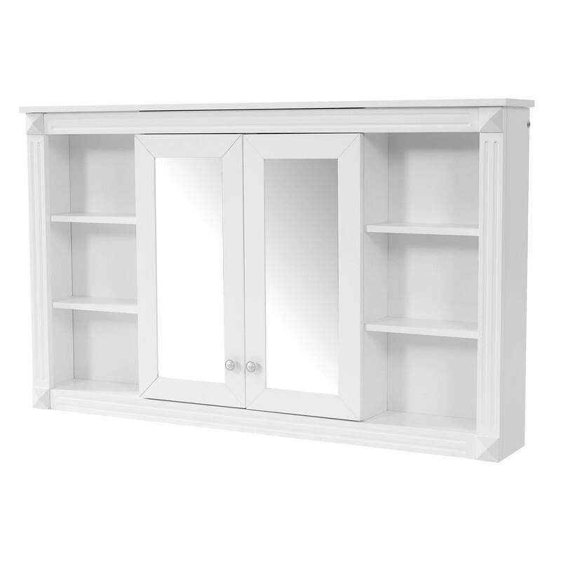 47-Inch Bathroom Mirror Cabinet with Storage, Adjustable Shelf, Open Shelves