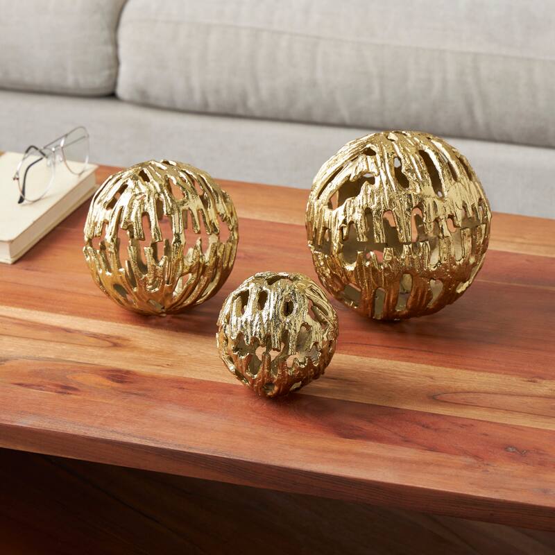 Silver or Gold Aluminum Metallic Cutout Abstract Orbs & Vase Filler (Set of 3) - Gold