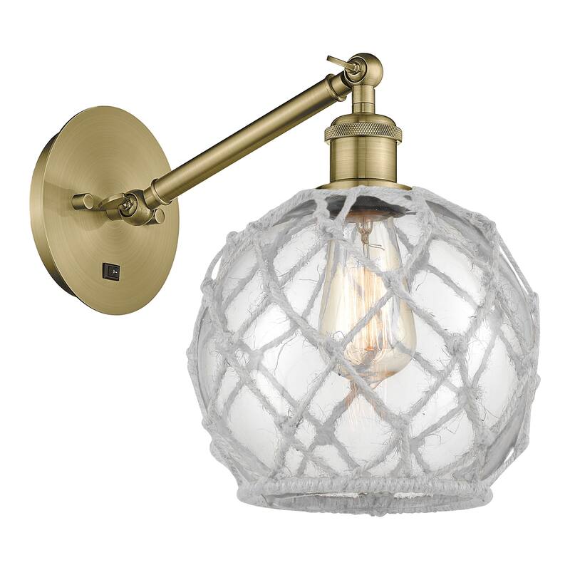 Innovations Lighting Endless Possibilities Ballston - Farmhouse Rope - 1 Light 8" Adjustable Sconce - Antique Brass/Clear Glass with White Rope