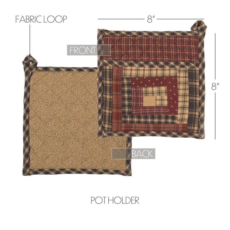Red Rustic Tabletop Millsboro Pot Holder Loop Cotton Patchwork Pocket - 8x8