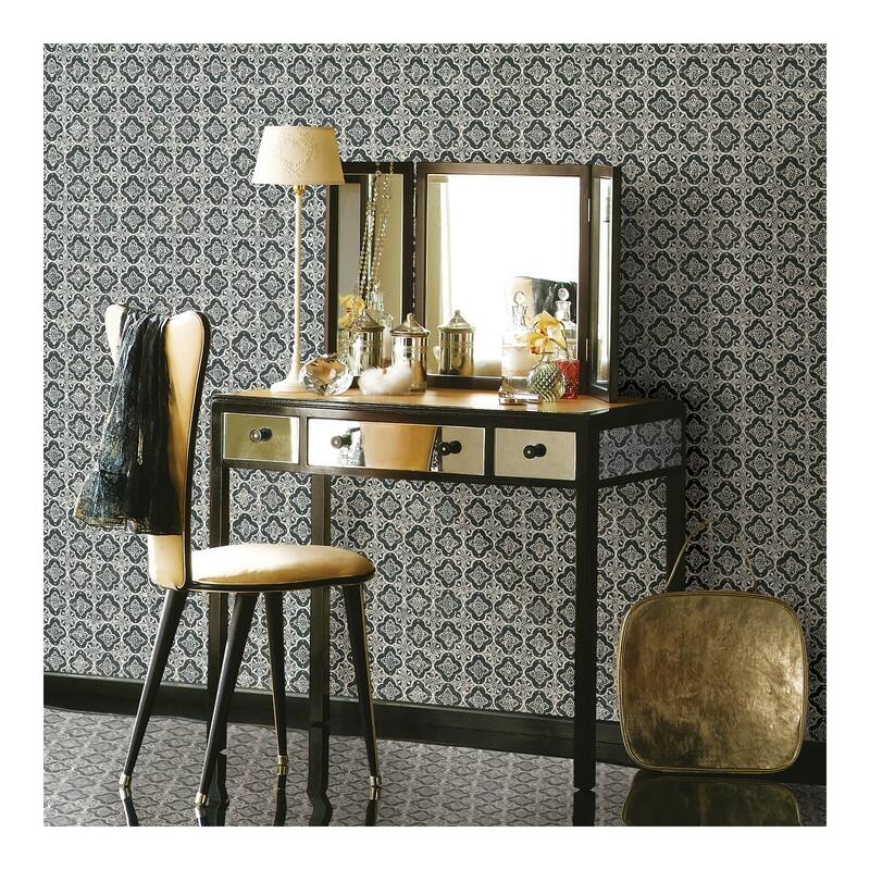 Brewster Seville Black Geometric Tile Wallpaper - 20.5 x 396 x 0.025