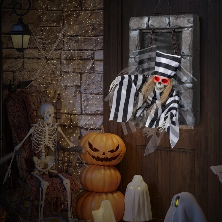 Black-White PE Fabric Animated Halloween Prisoner with Sound and Motion