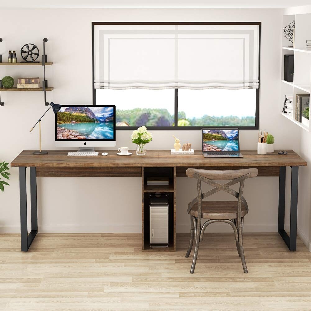 Little Tree Modern 78 Extra Large Double Workstation Computer Desk