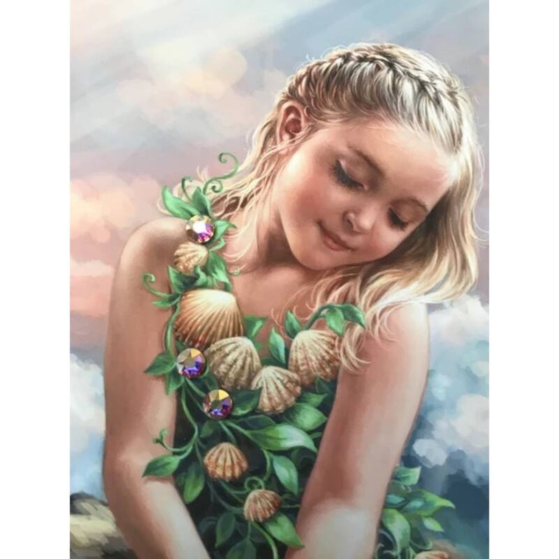 Blue White Mermaid Princess Crystals Square Pizazz Wall Decor 10"x10"