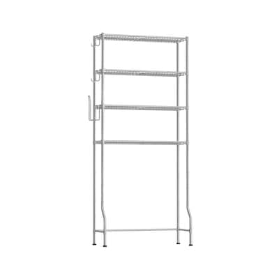 4-Tier Freestanding Metal Over-the-Toilet Storage Rack with 4 Adjustable Shelves and 4 Convenient Hoooks