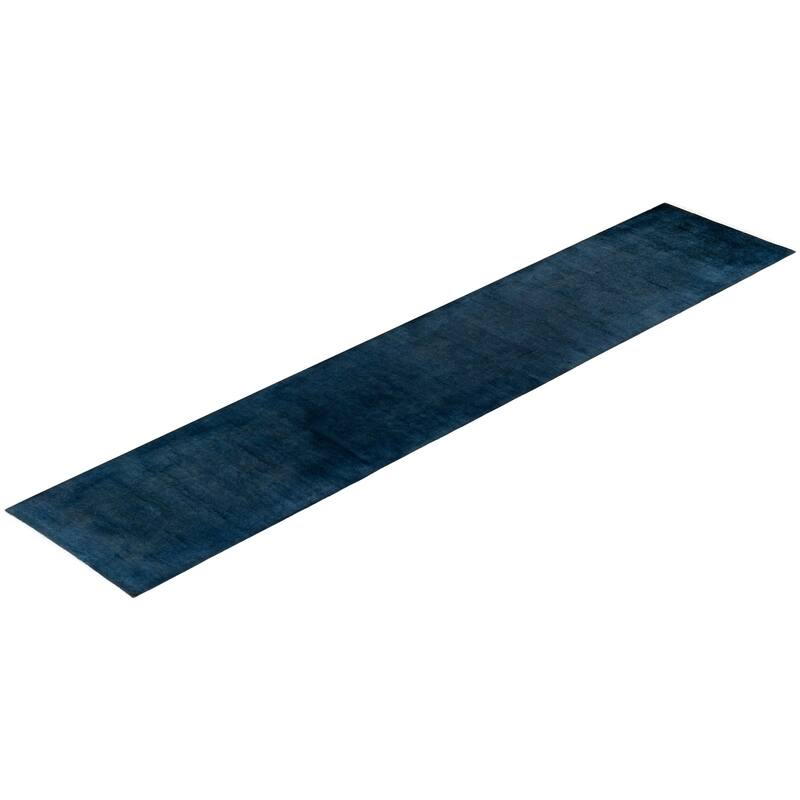 Overton Hand Knotted Wool Vintage Inspired Modern Contemporary Overdyed Blue Runner Rug - 2' 7" x 13' 9"