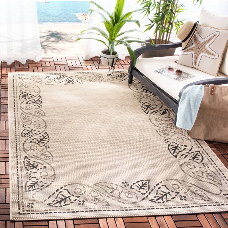 SAFAVIEH Courtyard Hajnal Indoor/ Outdoor Waterproof Patio Backyard Rug - 8' x 11' - Sand/Black