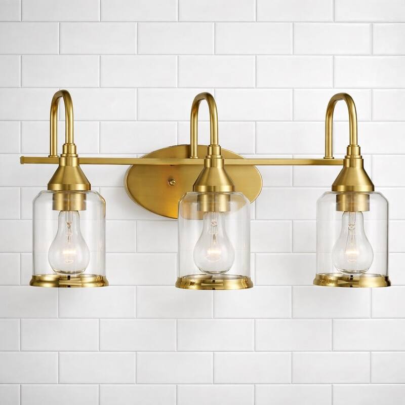 Livex Brushed Gold Triple Vanity Light with Clear Glass