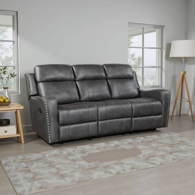 Gimo Dual Manual Recliner Sofa, Dark Gray Microfiber, 82 Inch