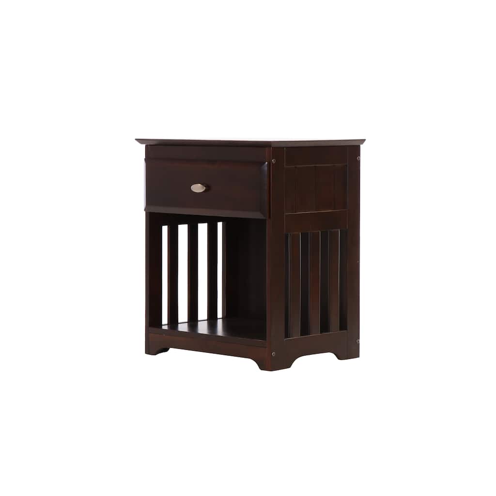 American Furniture Classics Model 82960, Solid Pine Nightstand with One Drawer and Open Storage in Dark Espresso