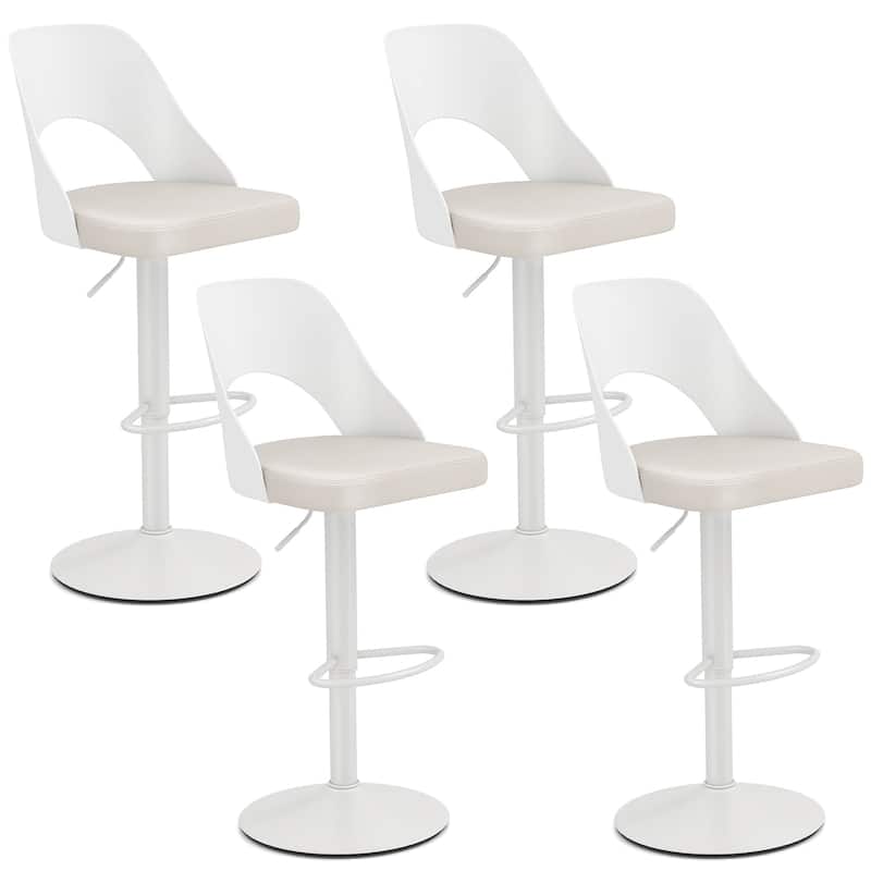 Gymax Bar Stools Set of 4 w/Enlarged PU Leather Seat Footrest Swivel - White