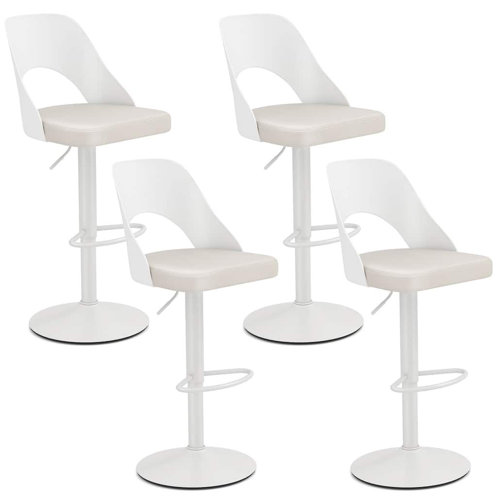 Gymax Bar Stools Set of 4 w/Enlarged PU Leather Seat Footrest Swivel