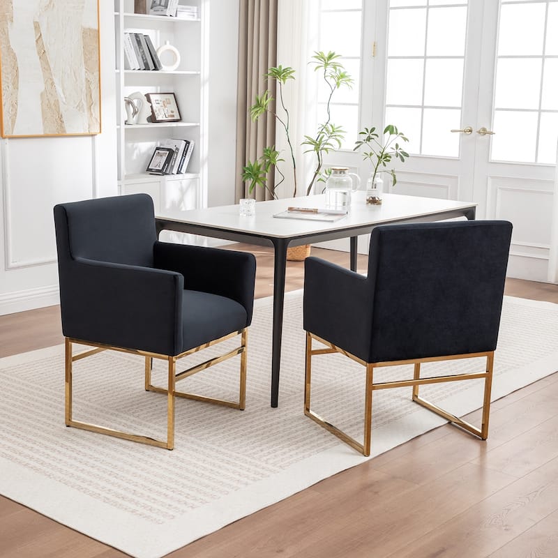SEYNAR Modern Velvet Accent Arm Dining Chair Set of 2 with Metal Legs
