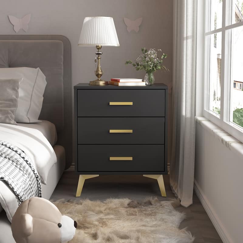 Timechee 23.6'' Tall 3 - Drawer Nightstand In White/Black