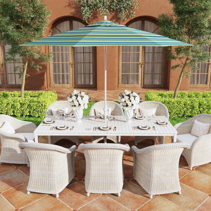 California Umbrella 11' Rd. Aluminum Patio Umbrella, Crank Lift, Collar Tilt, Dbl Wind Vent, White Finish, Sunbrella Fabric - Seville Seaside