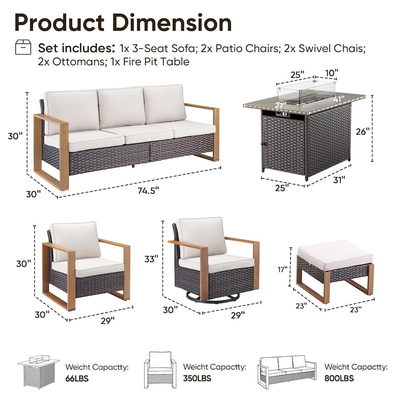 Pocassy Fire Pit Table with Outdoor Sofa Chair Ottoman Set