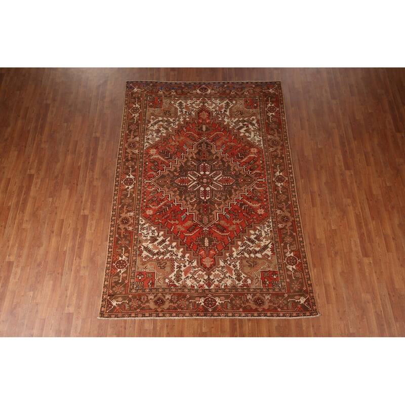 Geometric Heriz Persian Vintage Wool Carpet - 6'6"x 9'6"