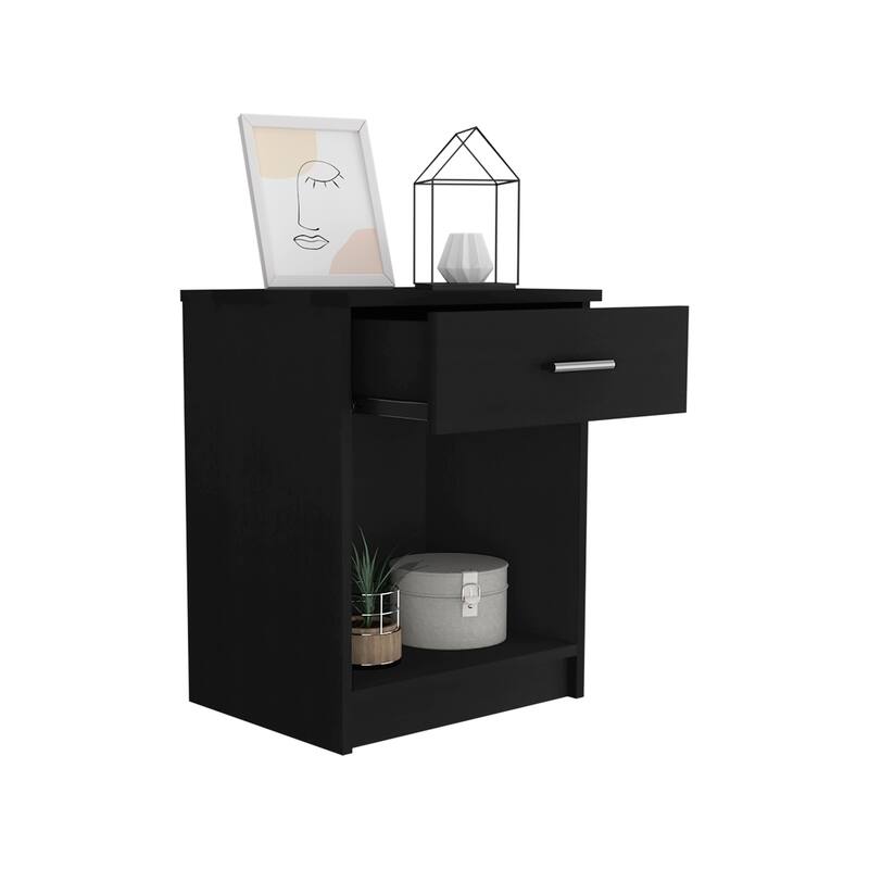 Bedroom Nightstand,One Drawer, Low Shelf, Superior Top, Black