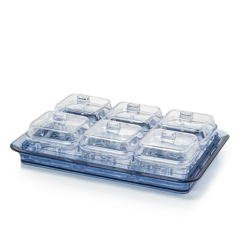 Indigo Blue Acrylic Tray & Clear Dishes With Lids
