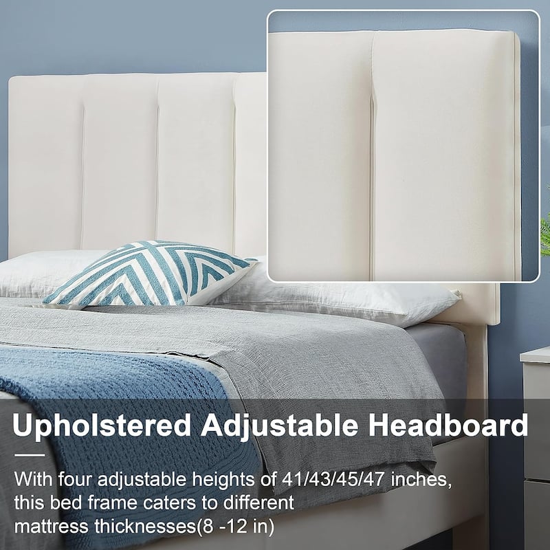 Javlergo Velvet Upholstered Platform Bed Frame with Adjustable Headboard