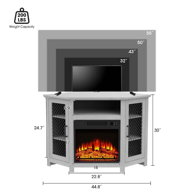 45" Industrial Corner Electric Fireplace TV Stands Console Table with 17'' Electric Fireplace