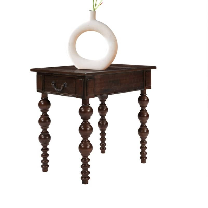 Retro 24" Solid Wood End Table with Drawer Easy Assembly Vintage Narrow Sofa Side Table for Living Room