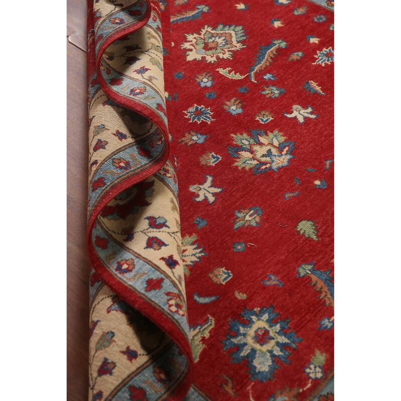 Red Kazak Area Rug Hand-Knotted Floral Wool Carpet - 5'9" x 7'8"