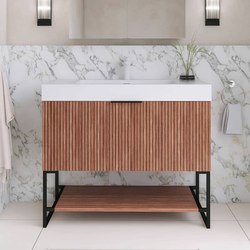Freestanding Bathroom Vanity with White Integrated Solid Surface Sink - 35.83'' x 19.69'' x 33.46''