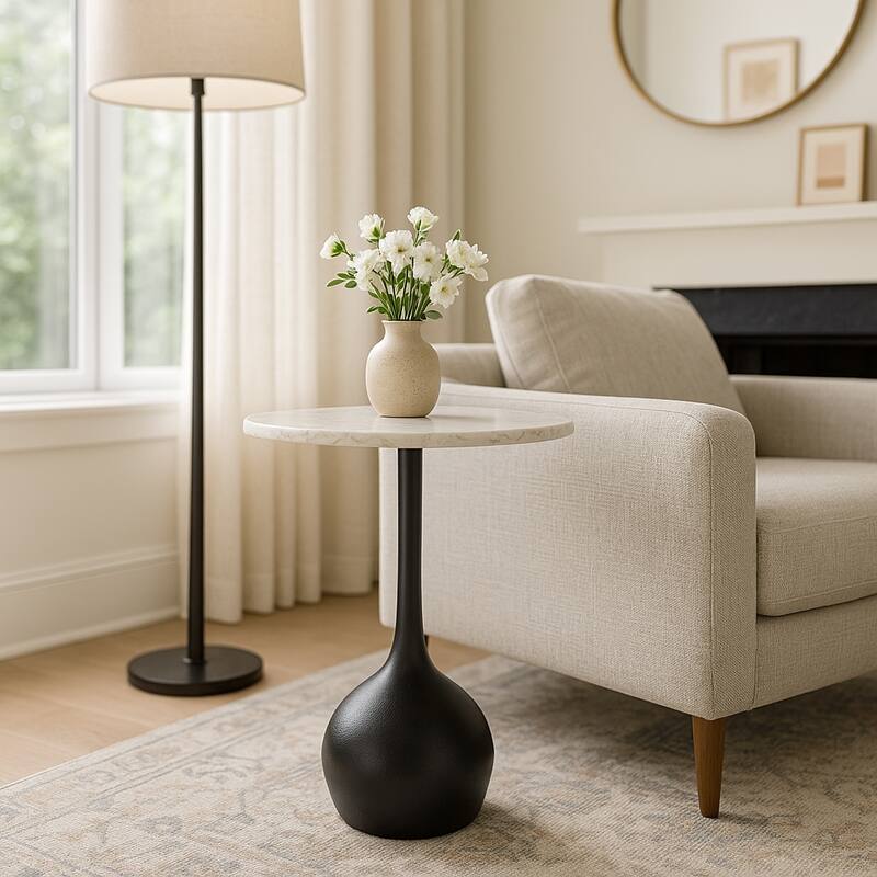 Round Accent Table - Marble Top with Ball Base - 21" - Black - 20.5"