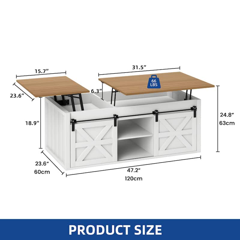 Moasis 48" Farmhouse Lift Top Coffee Table