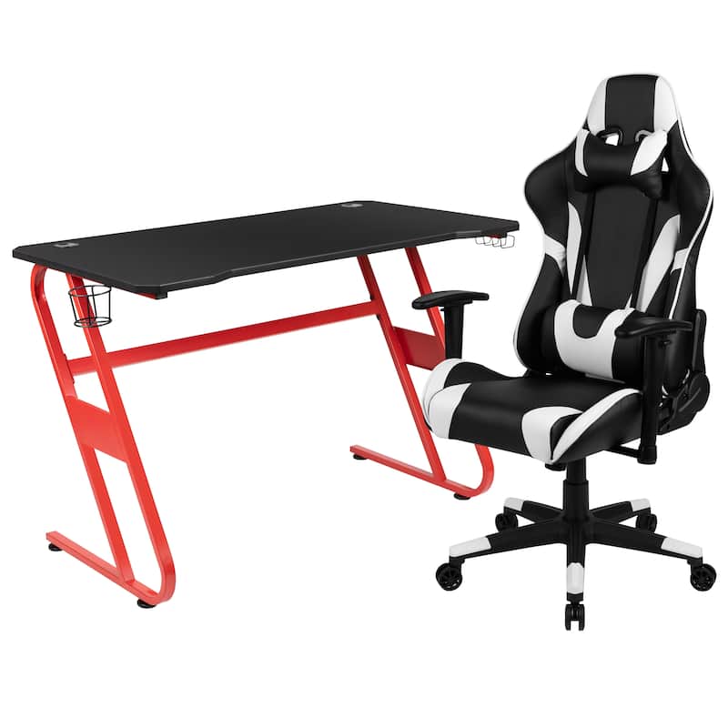 Desk Bundle - Gaming Desk, Cup Holder, Headphone Hook and Reclining Chair