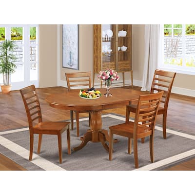 Modern Dining Set 5 Piece Oval Table & Chairs - Saddle Brown Wood Dining Room Furniture