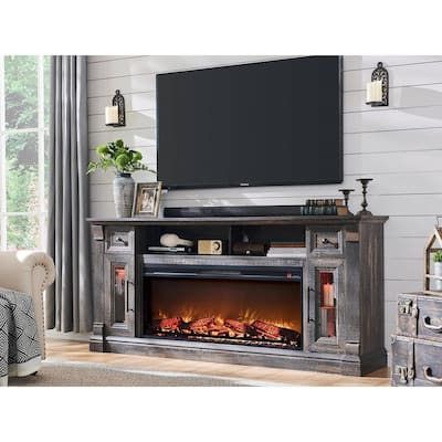 Farmhouse Fireplace TV Stand for 80 Inch TV, Entertainment Center