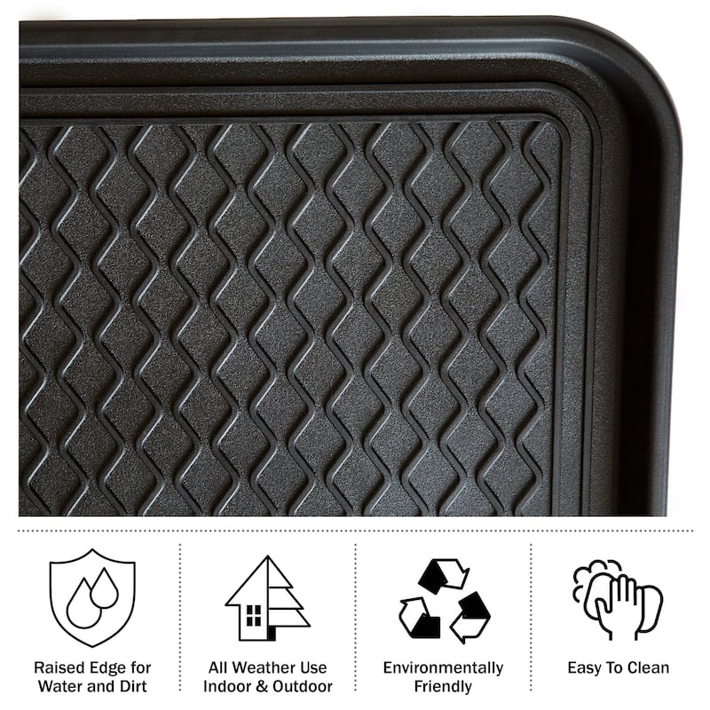 Large All-Weather Indoor/Outdoor Boot Tray - Weather-Resistant Plastic Shoe Mat with Raised Edge by Stalwart (Black)
