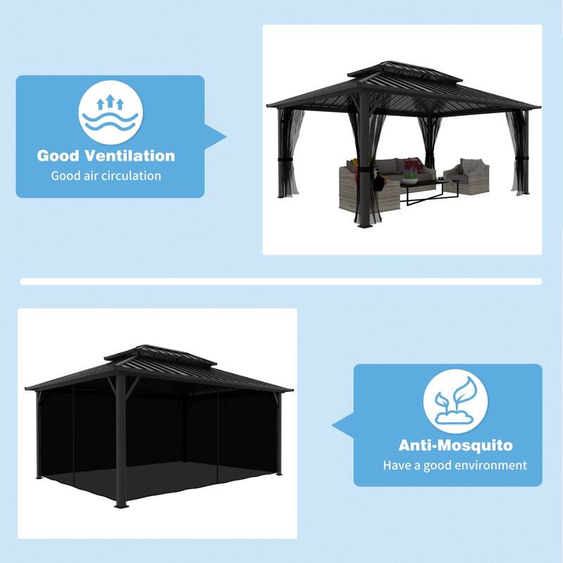 VEIKOUS Aluminum Double Hardtop Gazebo Pergola for Patio, Lawn, and Garden with Removable Netting