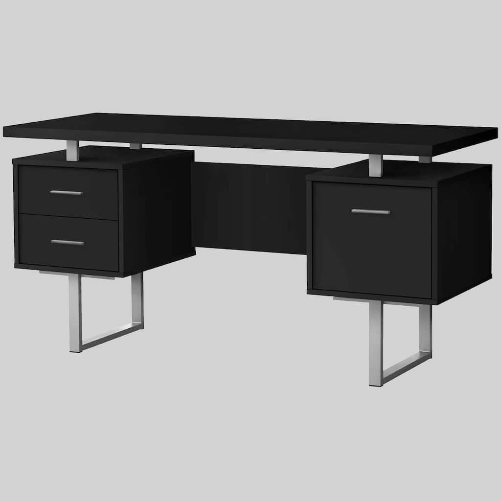 60" Contemporary Computer Desk with File Storage and Drawers, Reversible Setup for Home Office