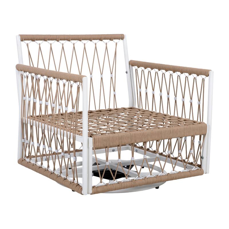 3-Piece Bohemian Outdoor Furniture Set with 2 Swivel Chairs & Tempered Glass Side Table, Waterproof Patio Conversation Set
