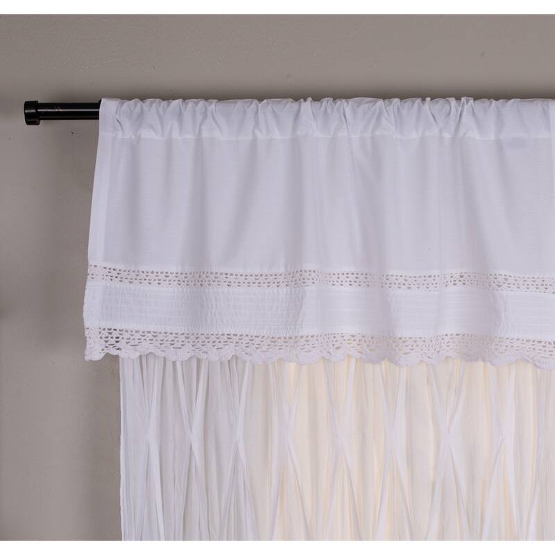 Cottage Home Cotton Crochet Rod Pocket Valance - White