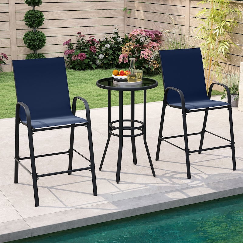 29" Outdoor Bar Stools Set 2 Fabric High Back Chairs with Metal Frame for Decks and Porches - 24.5" x 30" x 51"