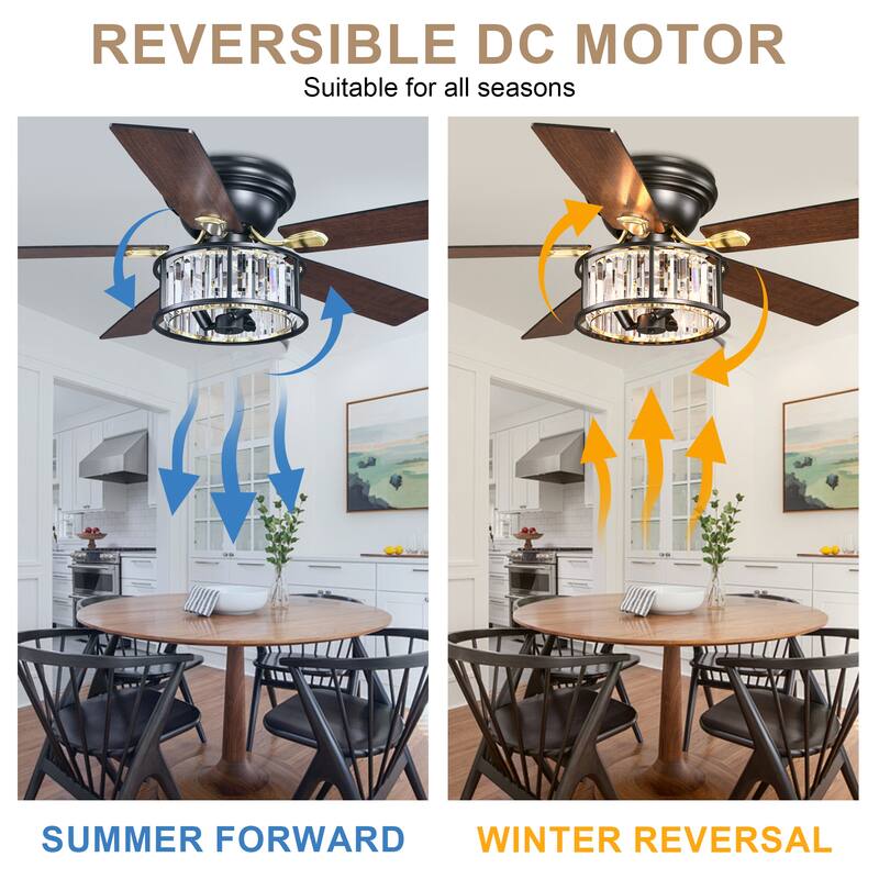 Bella Depot 52" Modern Flush Mount Ceiling Fan with Light and Remote Control 6-speed Glass Caged Shade - 52 Inches