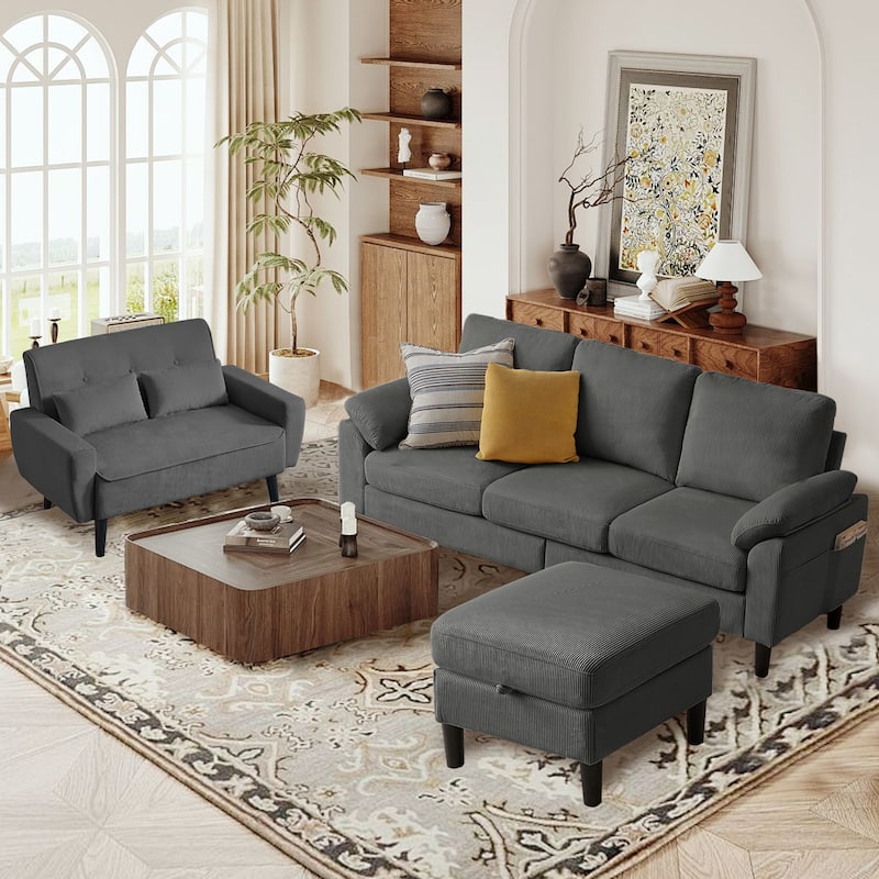 3-Piece Living Room Sectional Sofa Set with Loveseat and Ottoman