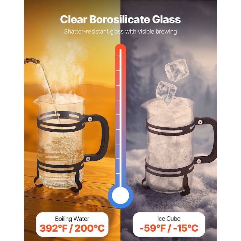 Large 1L Glass French Press for Coffee, Tea, and Cold Brew - 6.69 x 4.13 x 8.46 inch