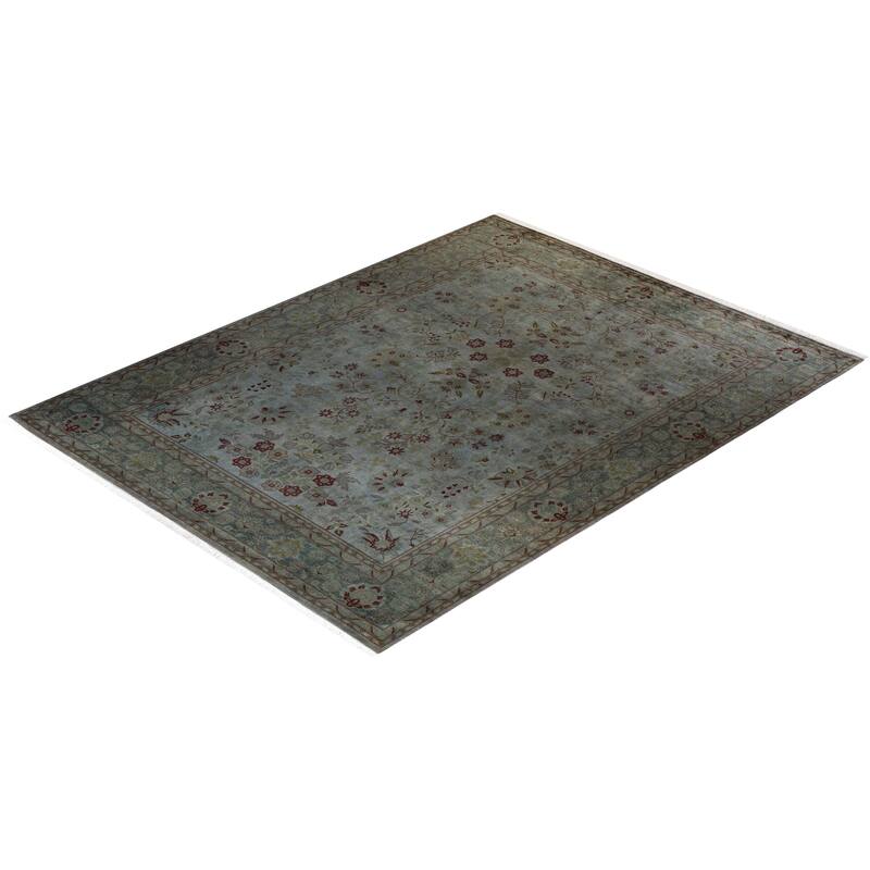 Overton Hand Knotted Wool Vintage Inspired Modern Contemporary Overdyed Gray Area Rug - 8' 1" x 10' 5"
