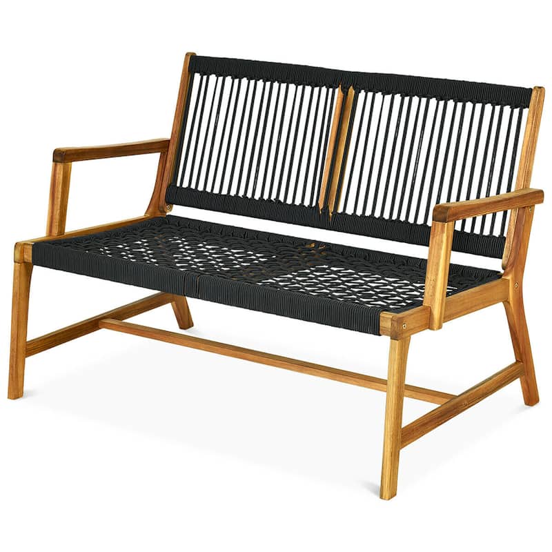 Gymax Wooden Rope Bench Loveseat Patio Garden Outdoor w/ Backrest & - 46.5'' x 29.5'' x 32''